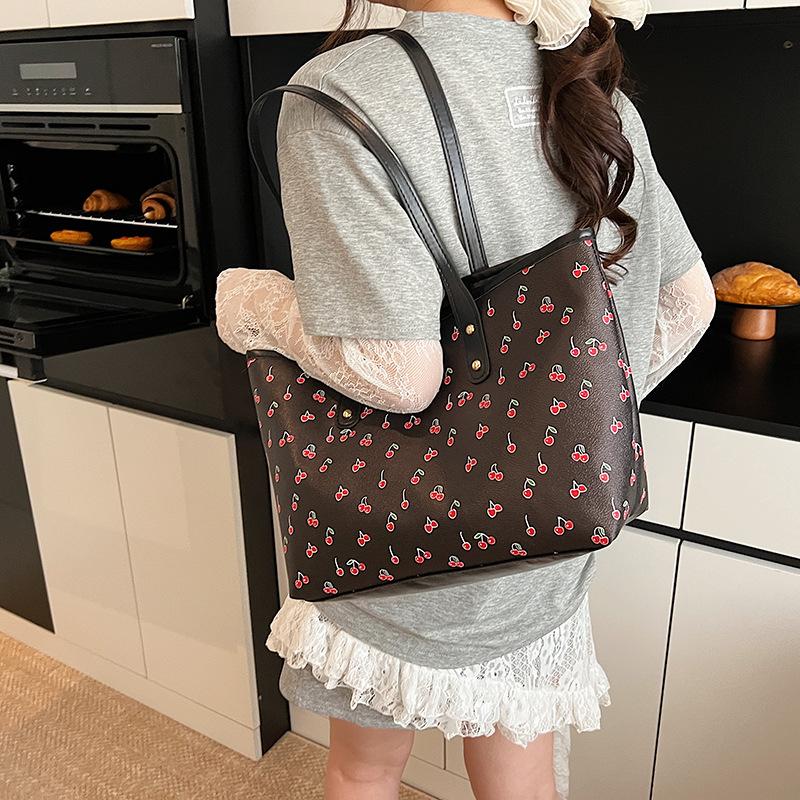 Neue Niedliche Kirschmuster Große Tasche für Damen Große Kapazität Vielseitige Schulter Handtasche Tragetasche