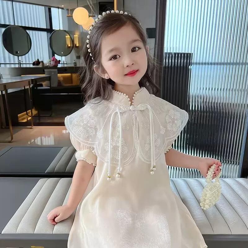 Girls Summer Short Sleeve Hanfu Dress Comfortable Traditional Outfit