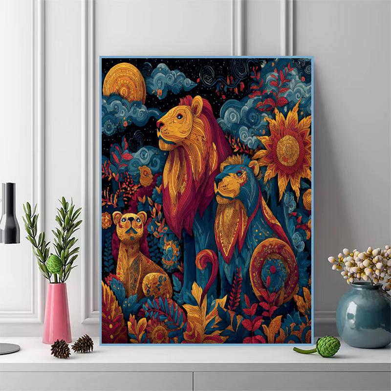 Lion Pattern 3pcs 100% Round Full Drill 5D DIY Diamond Painting Embroidery Cross Stitch Rhinestone Décor
