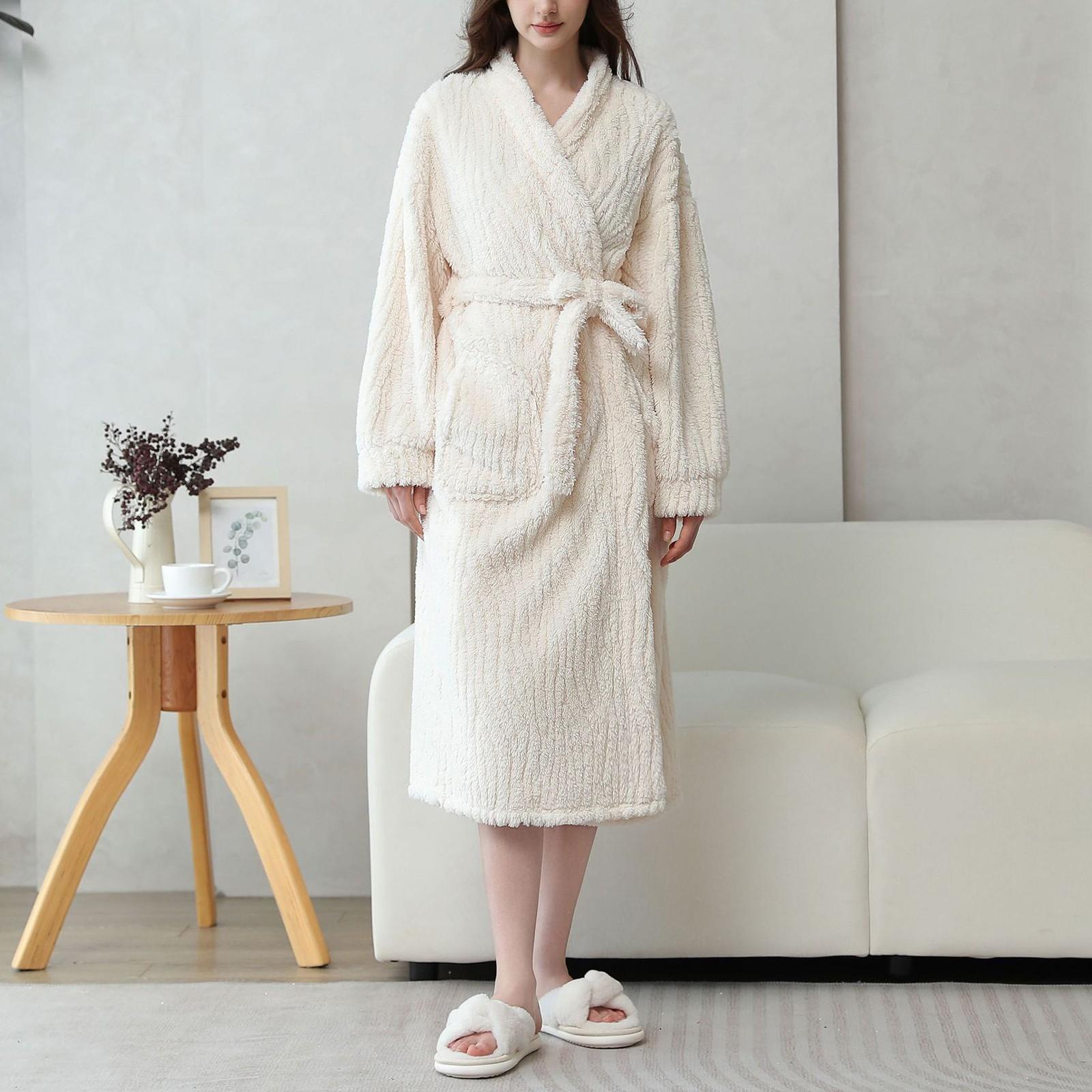 

Женская удобная ночная рубашка из хлопкового бархата с длинными рукавами и узором из коры, толстый теплый длинный халат, домашняя одежда XL белый