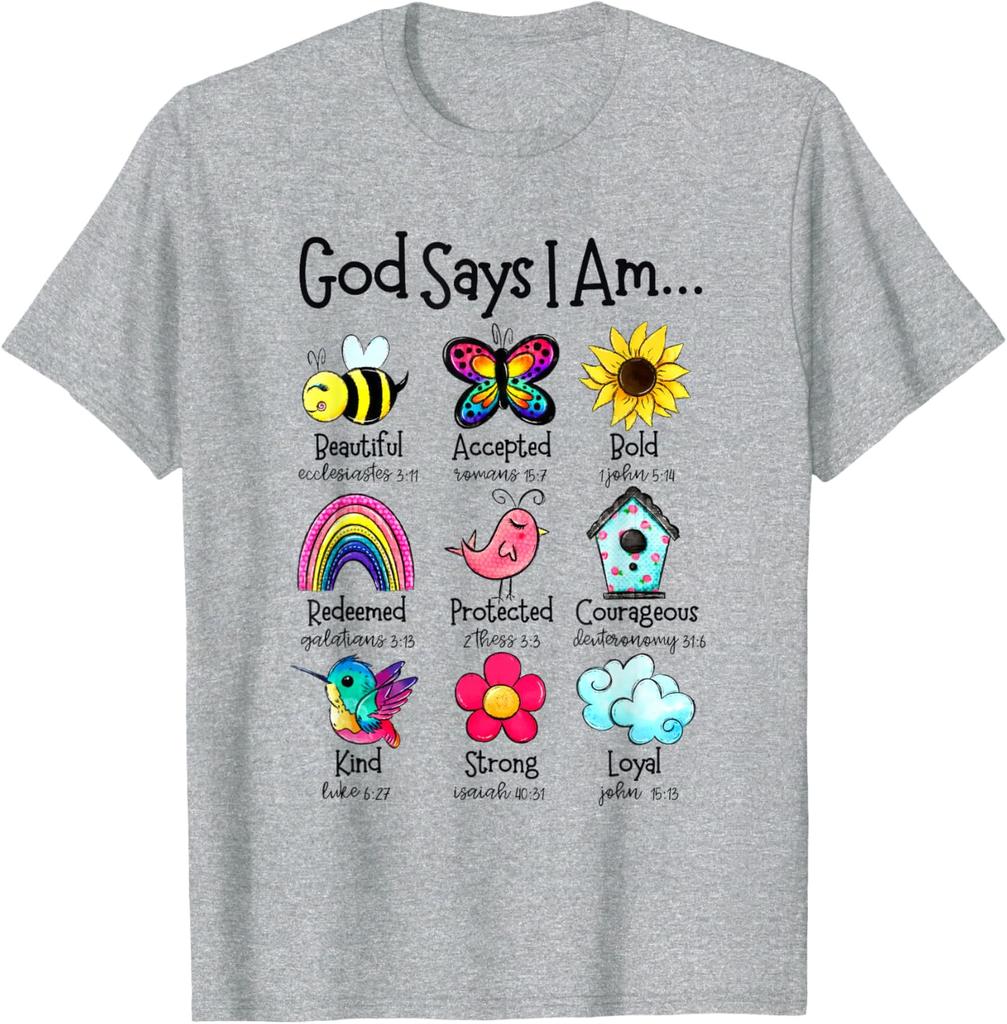 God Says I Am Christian Bible Verse Graphic T-Shirt Soft Cotton Casual Daily Tee for Men