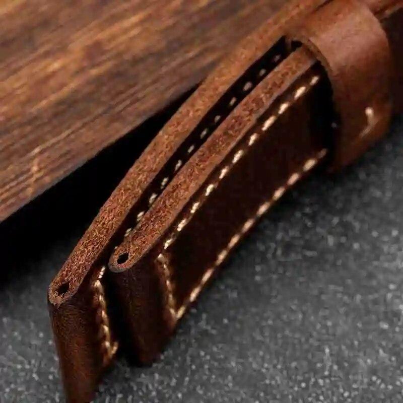 Handgjort Läderarmband 20 22 24 26MM Det Första Lagret av Nötskinn Viks Dubbelt För Att Skapa ett Kaffefärgat Armband