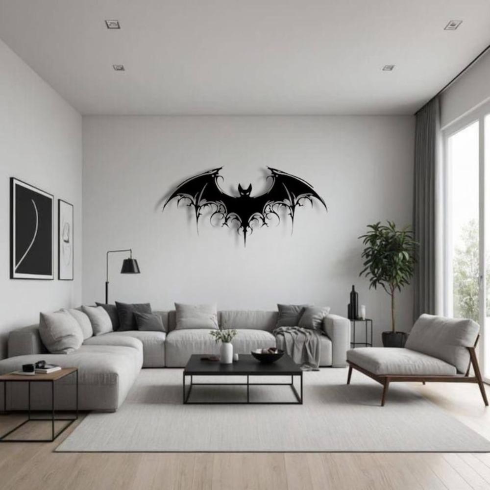 Gothic Iron Bat Wall Art, Fantasy Home Decor, Halloween Gothic Wall Hanging, Metal Sculpture