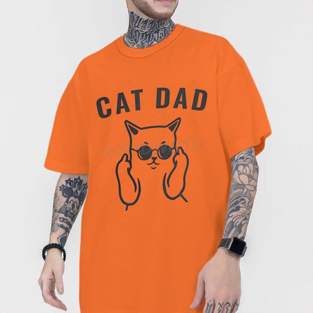 Fun Cat Dad Print T Shirt Men 100 Cotton Short Sleeve Tshirts Humor Fashion Animal Kitten Streetwear Crewneck Ropa Hombre