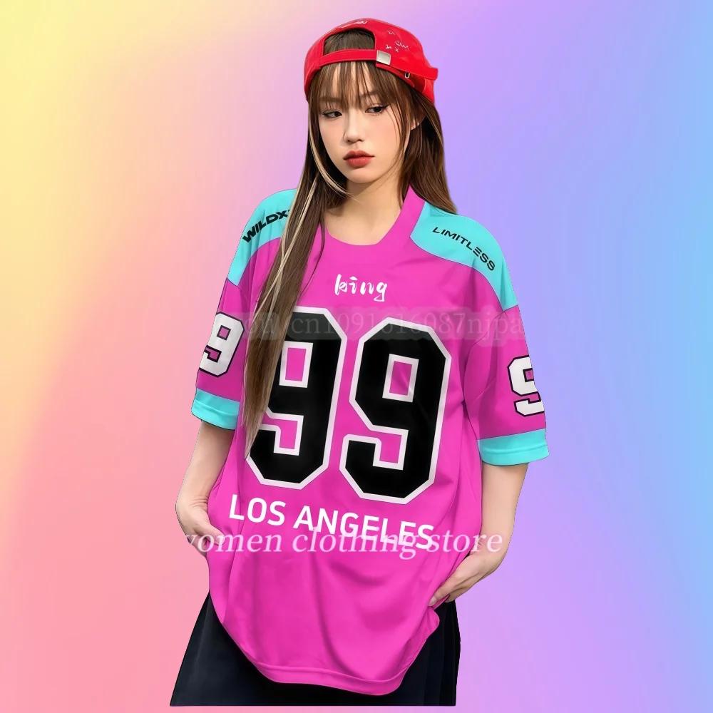 Women's No.99 Printed Round Neck T-shirt Summer Pattern T-shirt Baseball Jacket Sports T-shirt Women's