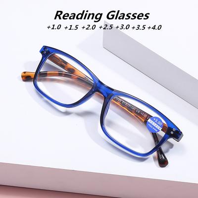 Quadratische Alterssichtige Brille Herren Damen Blaulichtfilter Lesebrille Mode Klar Federbügelrahmen