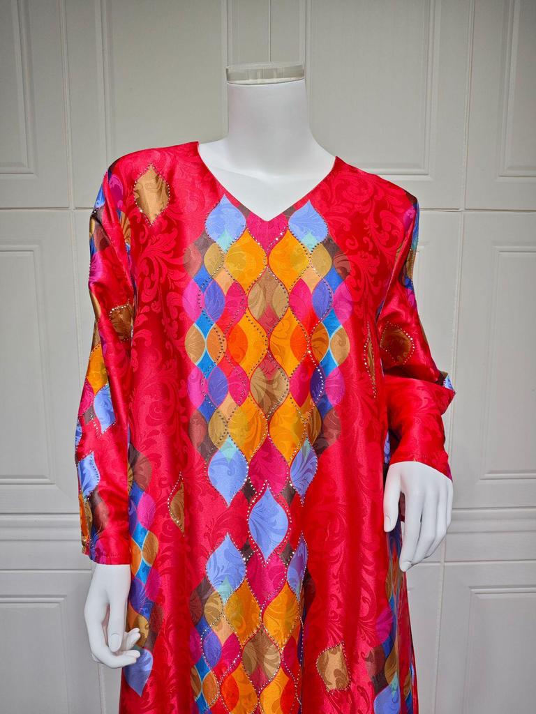 Elegant V-Neck Long Sleeve Dress with Hot Drill Print for Women