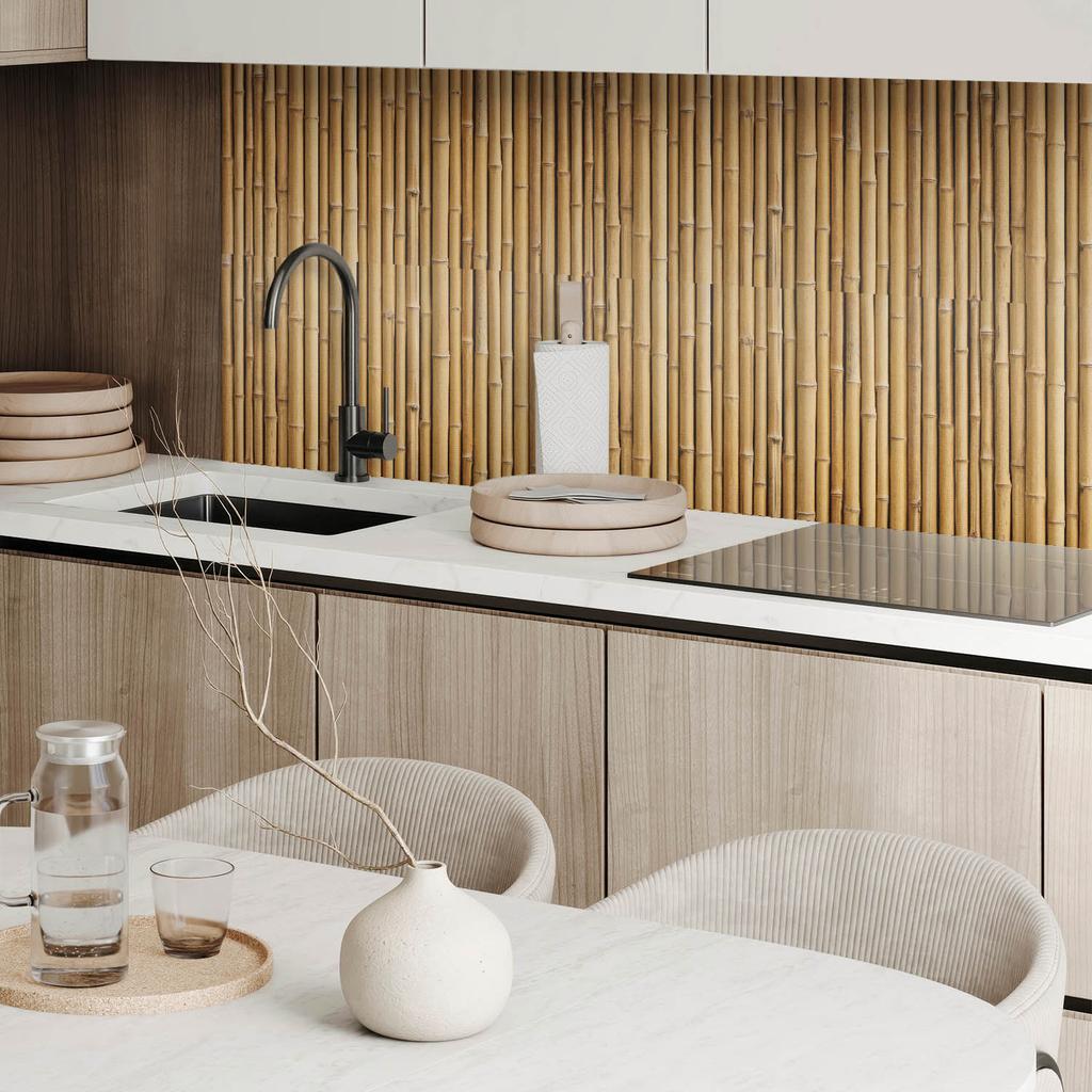 Vinyl Tiles With Decor For Kitchen Or Bathroom Natural Bamboo Texture 6X60X30 Cm