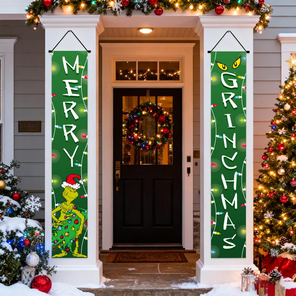 New Arrival! 30*180cm Christmas GreenGhost Couplets - Polyester,Durable& Eye-catching Design for Home & Cafe Decoration.