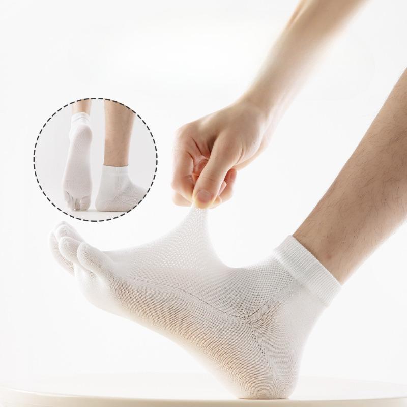 Sommer Herren Fünf-Zehen-Socken, Mesh Atmungsaktiv Einfarbig Mittelwaden-Socken, Sport Schweißabsorbierend und Geruchsneutral Modische Freizeit-Socken