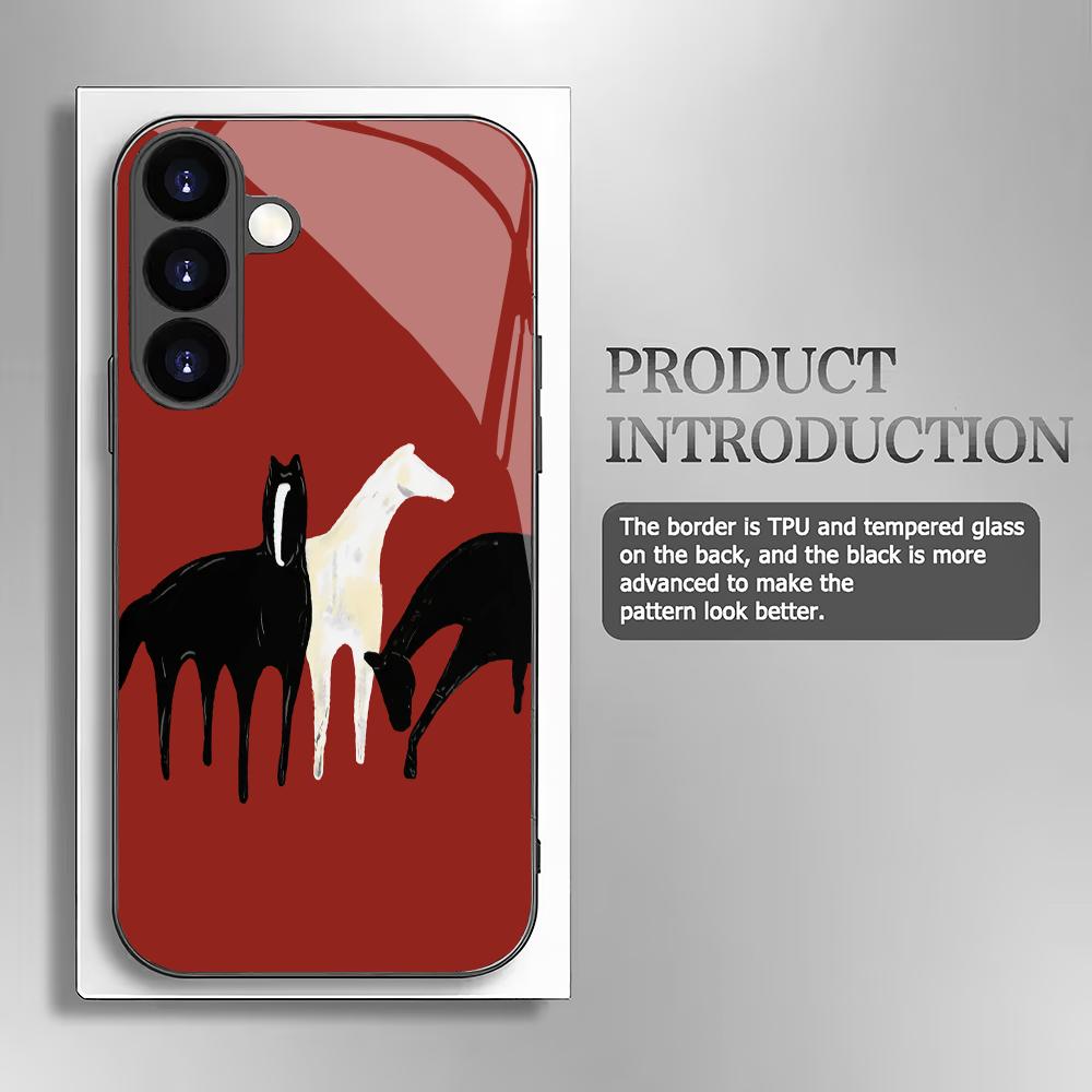 Three horse pattern glass phone case suitable for Samsung Galaxy S26 S25 S24 S23 S22 S21 S20 FE Ultra Plus5Ganti drop back cover