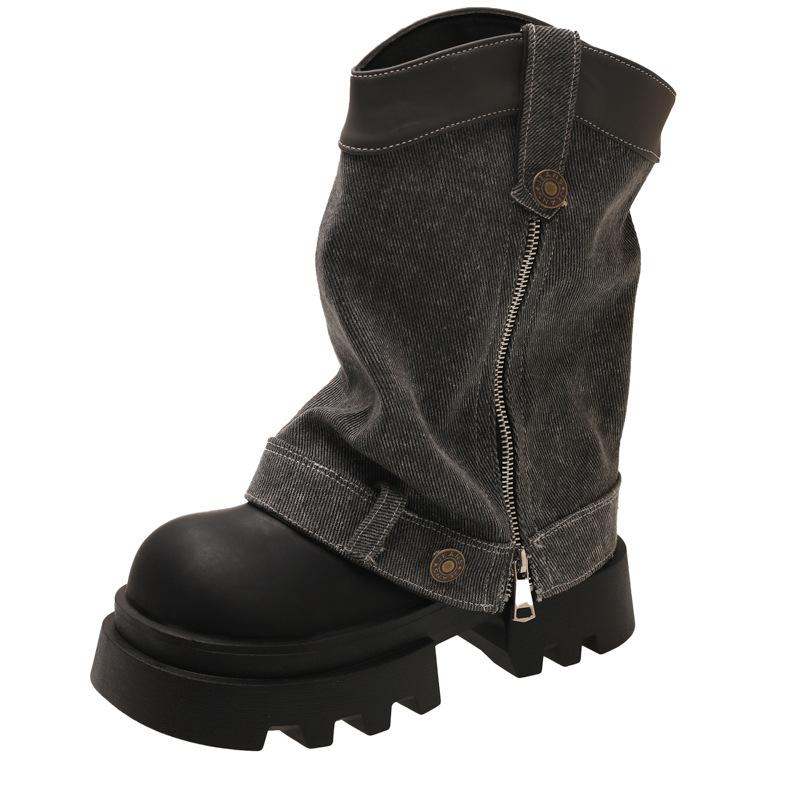 Módní kalhoty z přehlídkového mola boty dámské nové modely staré leštěné kovbojské boty kovbojské boty na silné podrážce boty na platformě martensky vlna