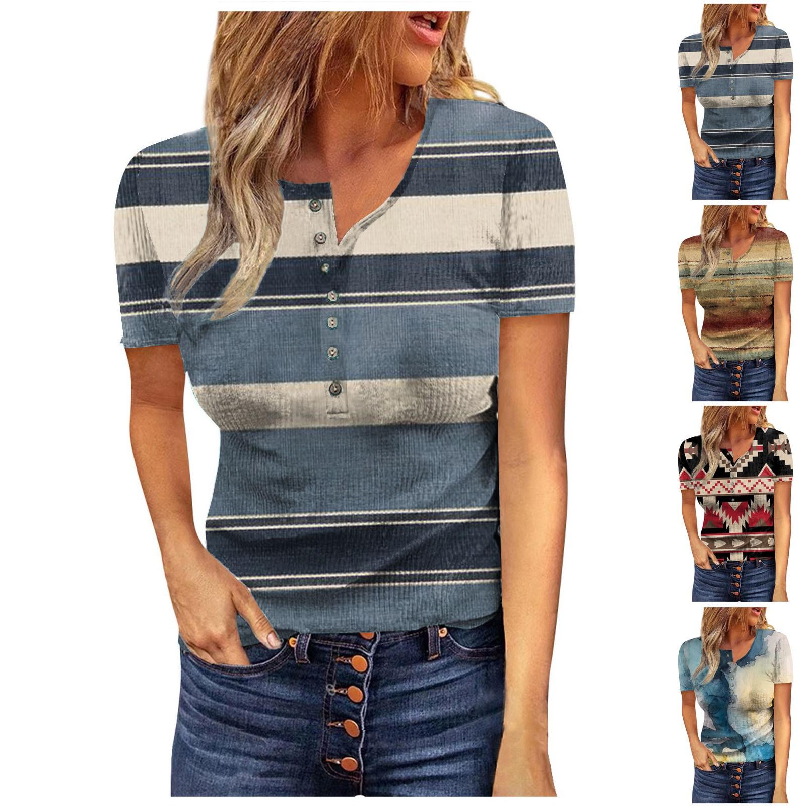 

Женские летние модные повседневные топы с коротким рукавом и круглым вырезом с цветным контрастным принтом