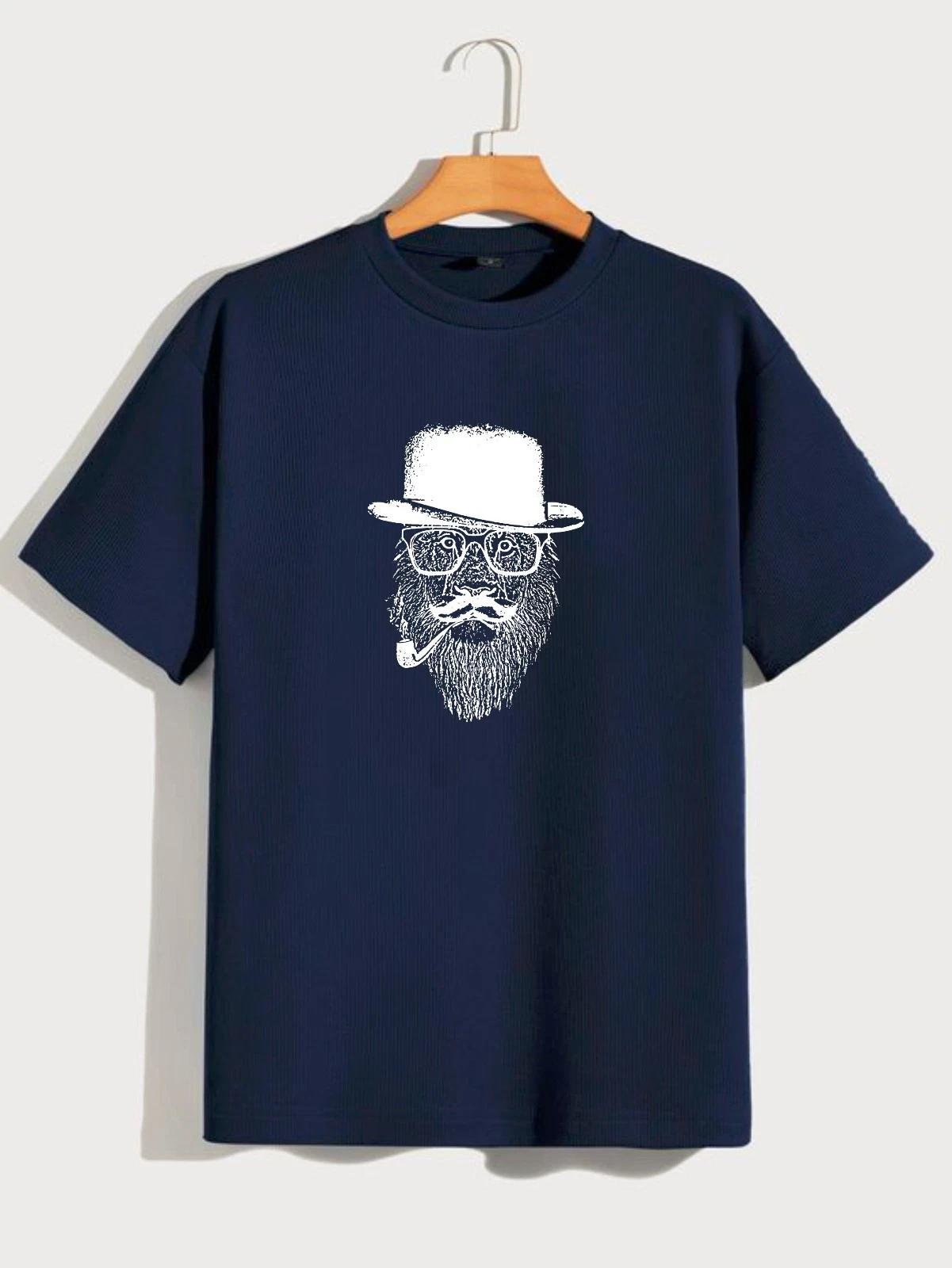 Lion In Disguise Graphic T-Shirt, Hipster Beard Lion Sketch Print Novelty Top 4XL