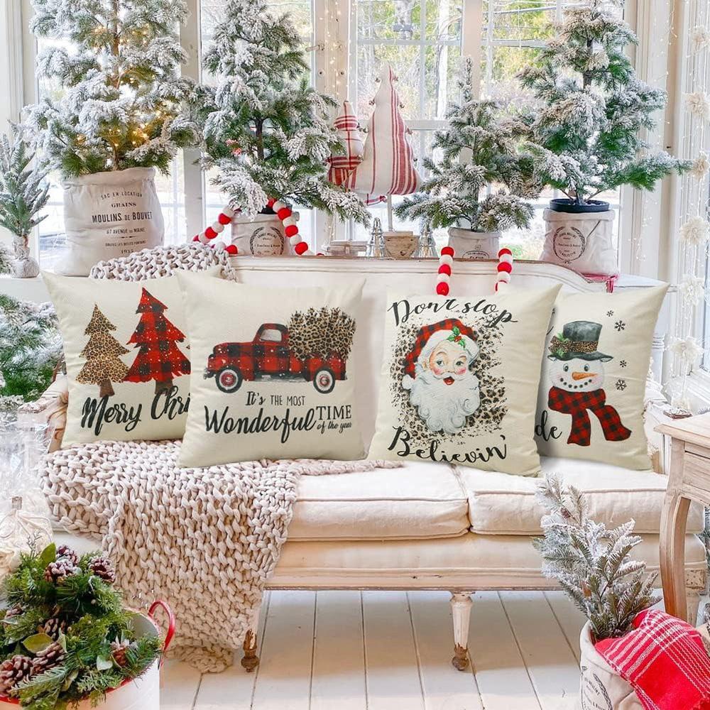 Christmas Pillow Covers: Festive Designs - Truck, Snowman, Santa, and Trees for Holiday Decor sofas, bedroom pillow covers