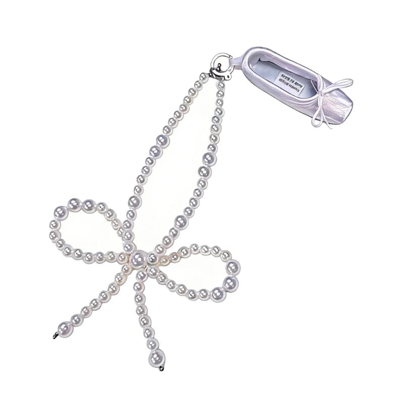 Miniature Ballet Shoe Charm Keychain Elegant Keyring With Pearls Accent For Women Girls Jewelry Accessory белый