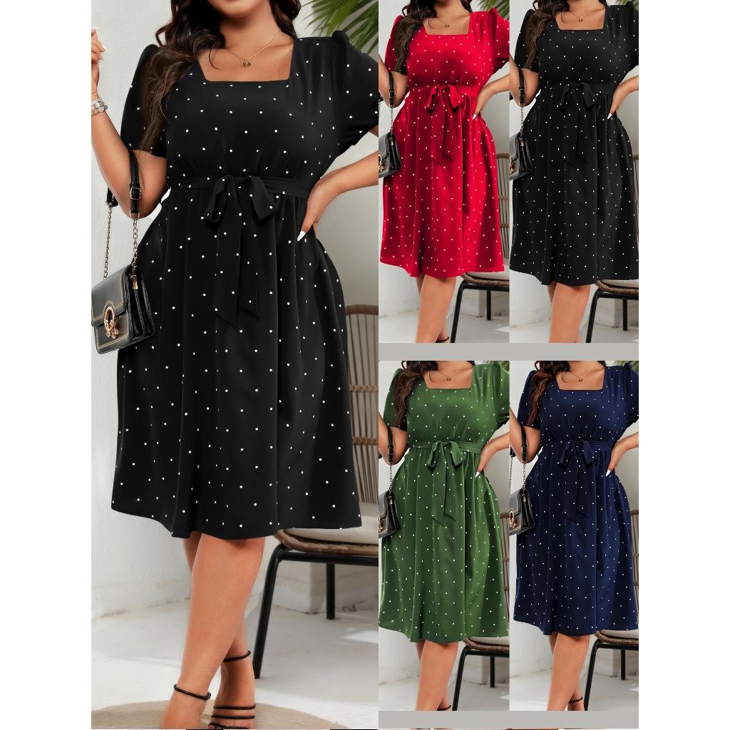 Vestito a trapezio con scollo quadrato e cinturino in vita, elegante, vintage, da donna, taglie forti
