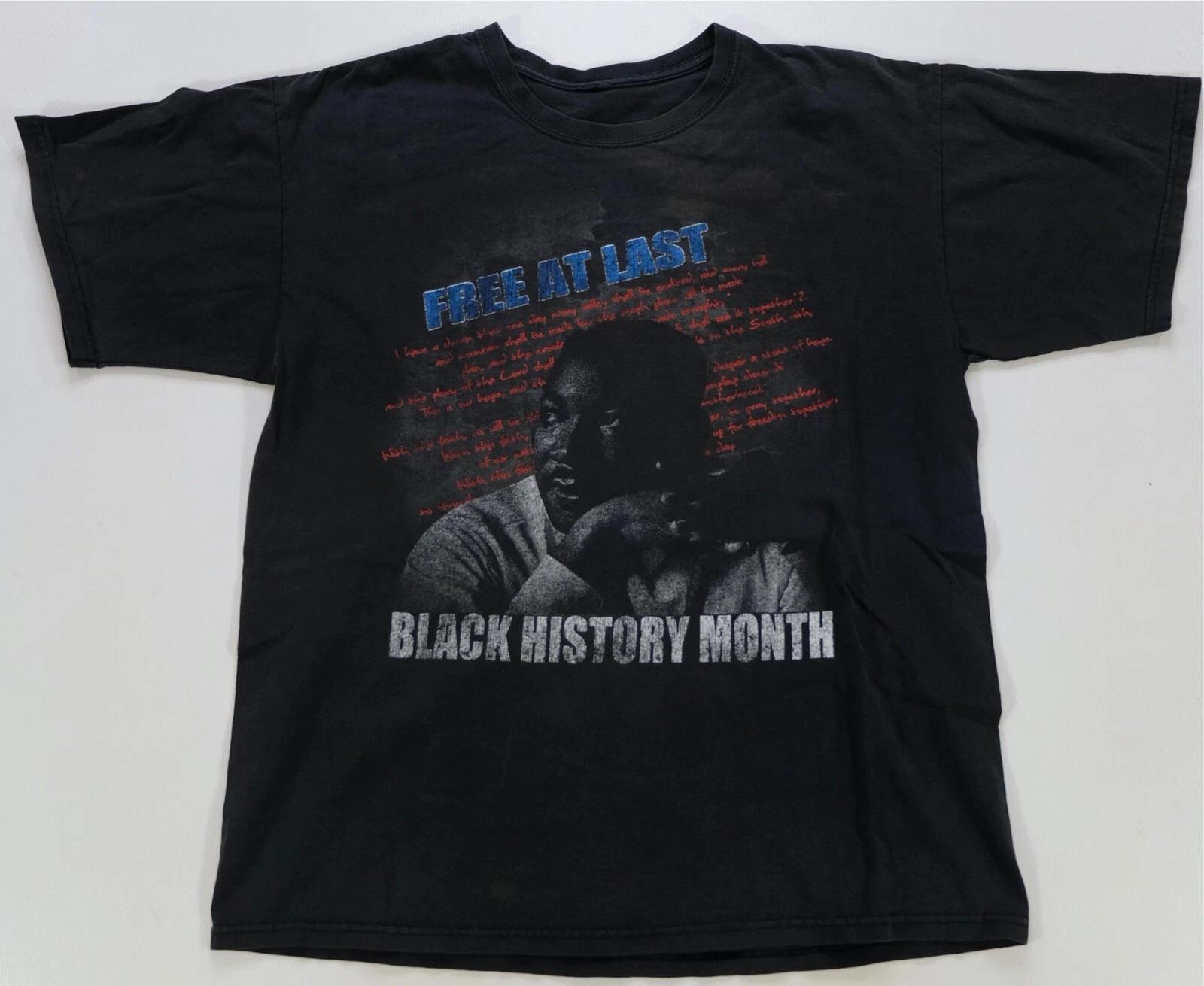 Rare VTG Martin Luther King Jr. MLK Black History Month Free At Last T Shirt 90s L