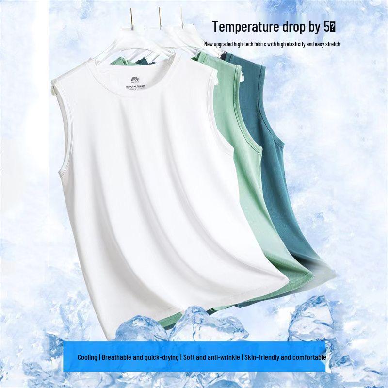 Men's Ice Silk Quick-Dry Sleeveless Vest - Breathable, Loose Fit for Summer Fitness