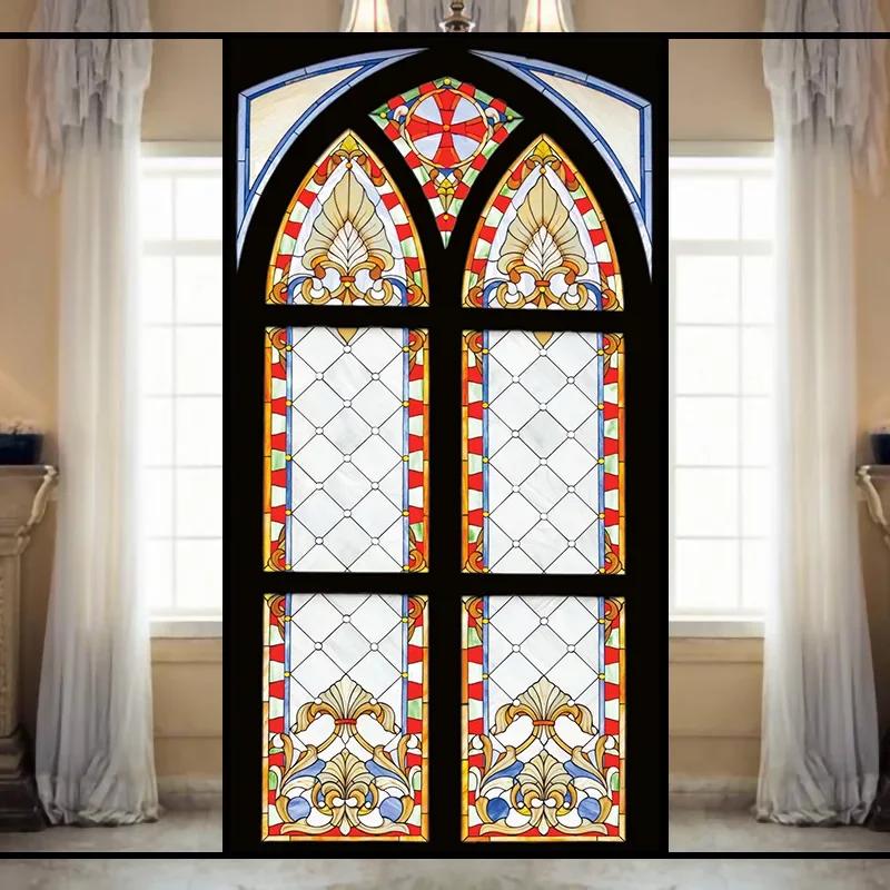 

European Opaque Paper Vintage Glass Paste Custom Hotel Background Partition Wall Imitation Painted Art Film Transparent 30x80cm