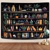 Fantasy Bibliothek Wandteppich für Klassenzimmer, Mystischer Baum Magisches Bücherregal Ästhetische Wandteppiche, Hexen Märchenbaum Vintage