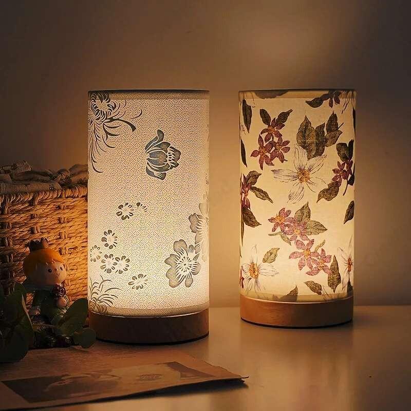 LED Fabric USB Desk Lamp Retro Butterfly Floral Bedside Night Light Bedroom Decor