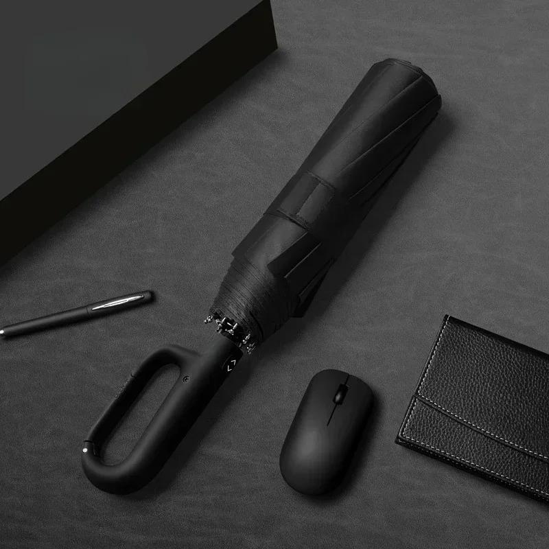 Plně automatický skládací deštník, 10 dvojitých žeber, velký, větruodolný, silně voděodolný, robustní, pro muže a ženy