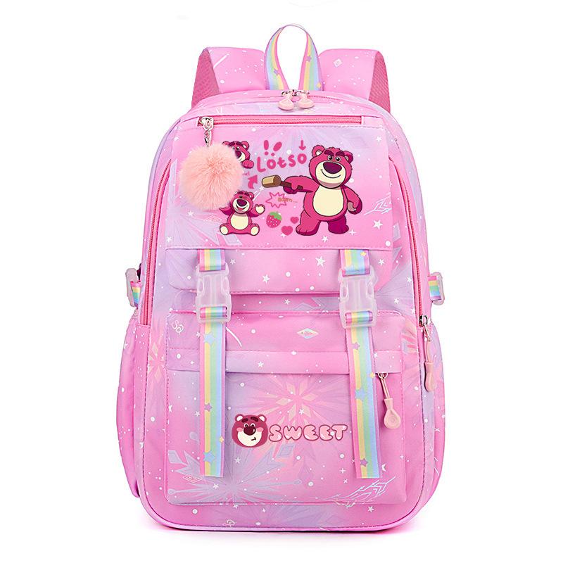 College Style Strawberry Bear Cute Cartoon Print Student Schoolbag Lightweight Ridge Protection Large Capacity