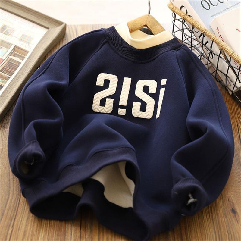 Warme dicke Jungen-Sweatshirts Kinder Plus Samt Pullover Kinder Winter Freizeitkleidung Teenager Herbst Bedruckte Sportshirts 4-14J