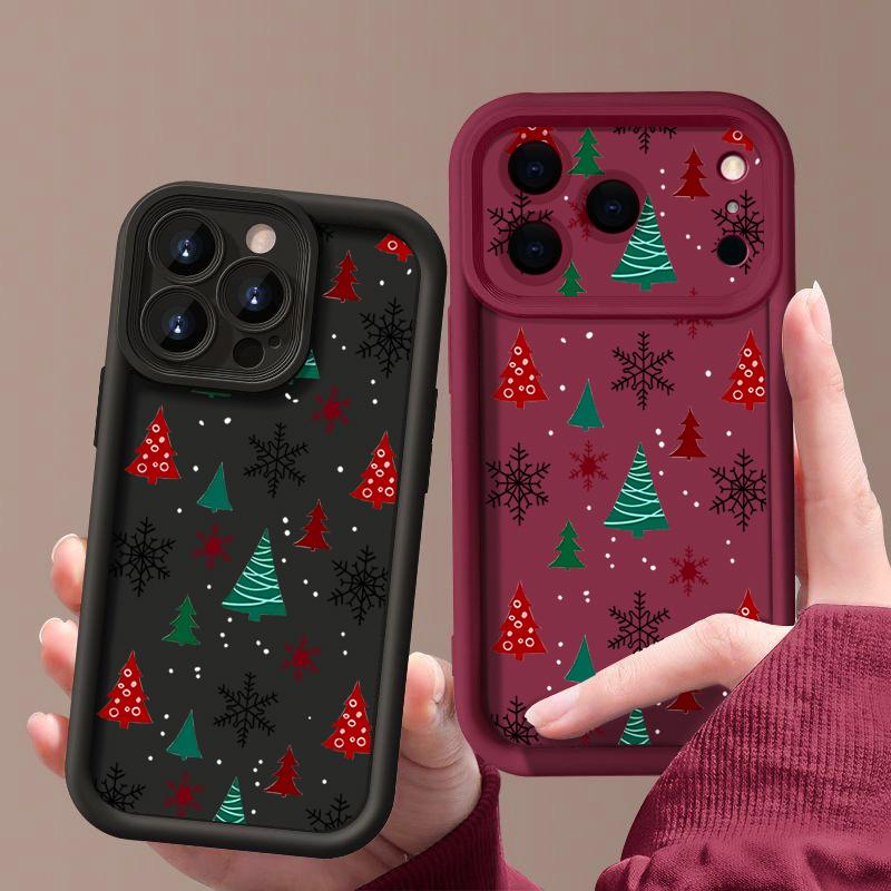 Merry Christmas Print Case For iPhone 17 Air 16 15 14 13 12 Pro Max 16 17 Pro 16e 11 Shockproof Solid Color Silicone Phone Cover Cases