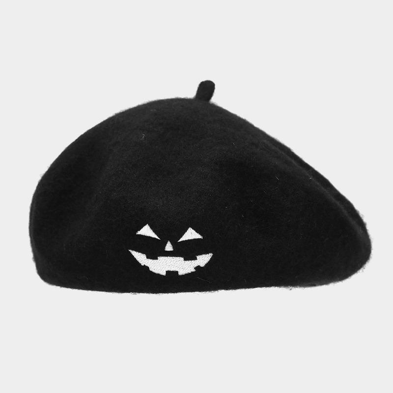

Hot Sale Skull Embroidery Halloween Hat Female Hipster Personality Wool Beret Orange Pumpkin Hat M（56-58cm）