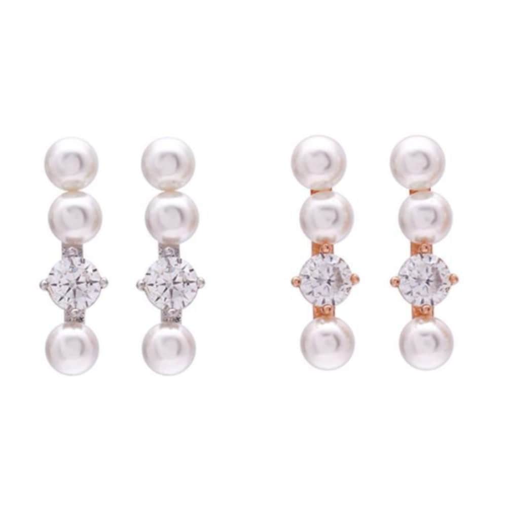 Women's Pearl Gathering Look 925 Silver Crystal Earrings (15957346)