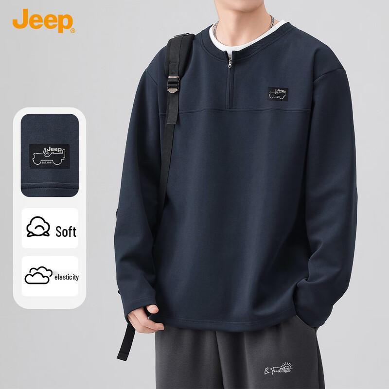JEEP Men's American Retro Double-Layer Collar Pullover Sweatshirt