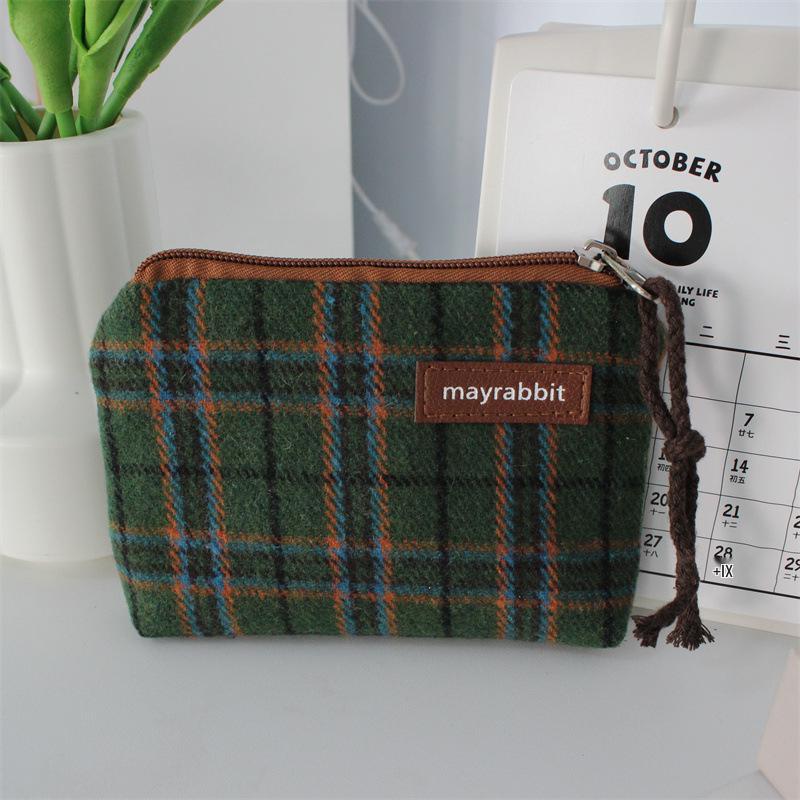 British Style Plaid Wool Coin Purse - Retro Mini Clutch