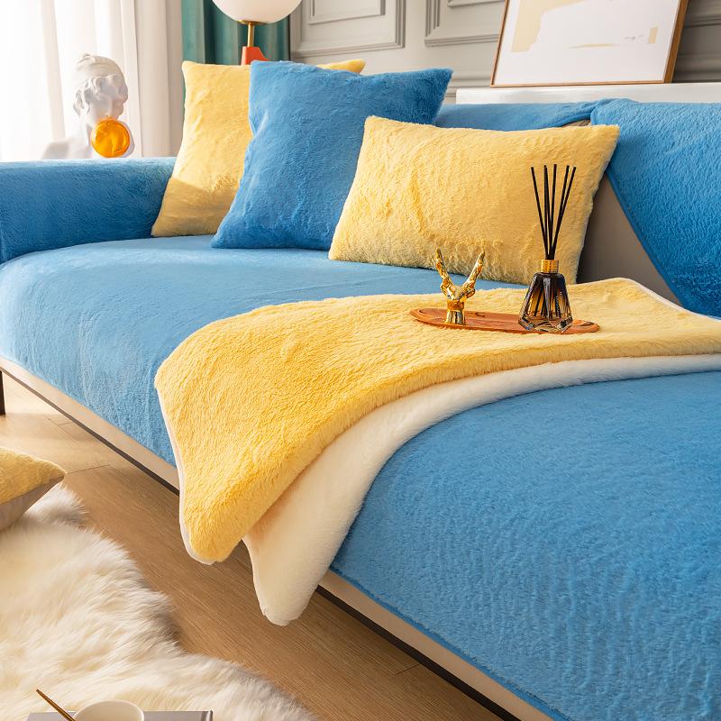 Rabbit Plush Sofa Cushion Thickened Warm Four Seasons Universal Sofa Cover New Nordic Plush Cover Cloth Towel