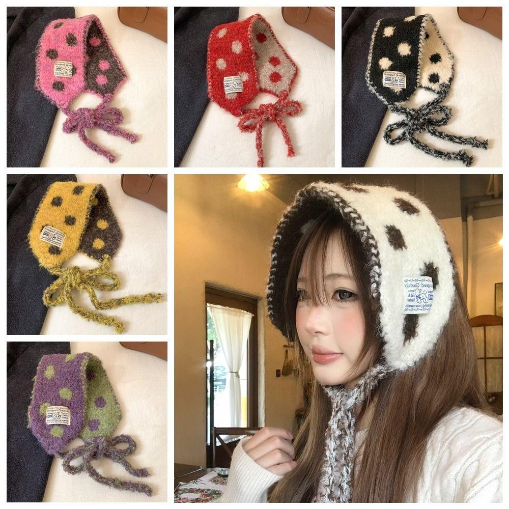 Polka Dot Knitted Ear Warmer Thicken Bandage Earlap Fashion Wool Strappy Earmuffs Winter Headband