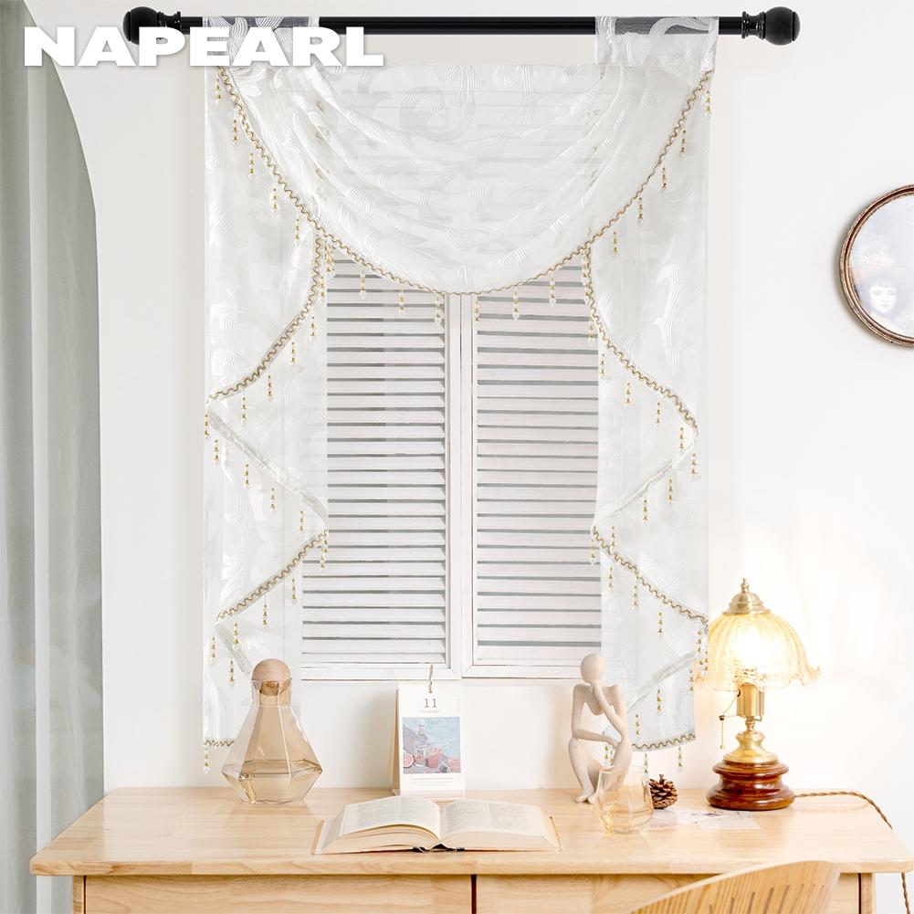 1PZ NAPEARL Nastro Pieghettato a Tirare Colorato Tenda in Tulle Stile Semplice Spessa Trasparente Tenda da Finestra Per Soggiorno Cucina Decorazione Casa