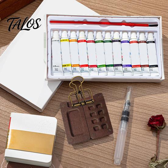 Mini Watercolor Sketchbook Paint Box Pocket Artist Travel Set 8/15-Color Metal Binder Clip Palette Walnut Wood Portable Pen