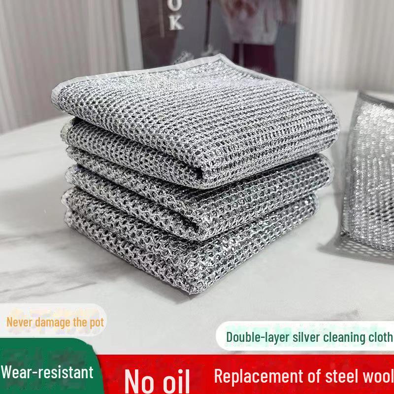 Тряпка для мытья посуды из стальной шерсти – серебристая металлическая проволока с антипригарным покрытием для очистки кухни