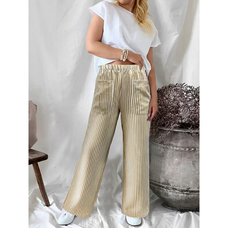 DAFIFY Women's Fashion Casual Stripe Print High Waist Trousers Pants & Capris