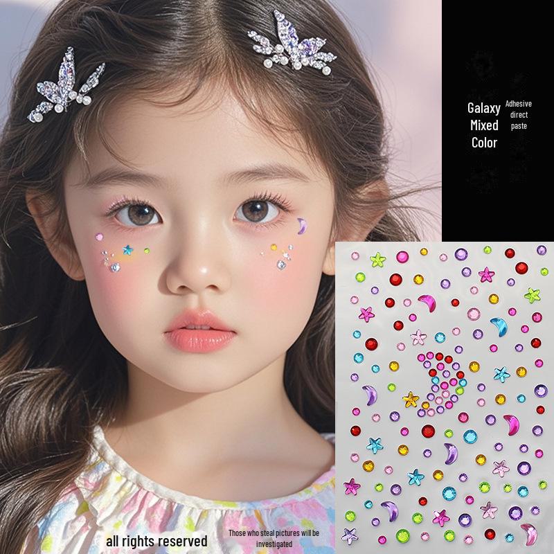 Blue Star Diamond Face Stickers: Adhesive Rhinestone Designs for Tear Eye Makeup, Perfect for Music Festivals.