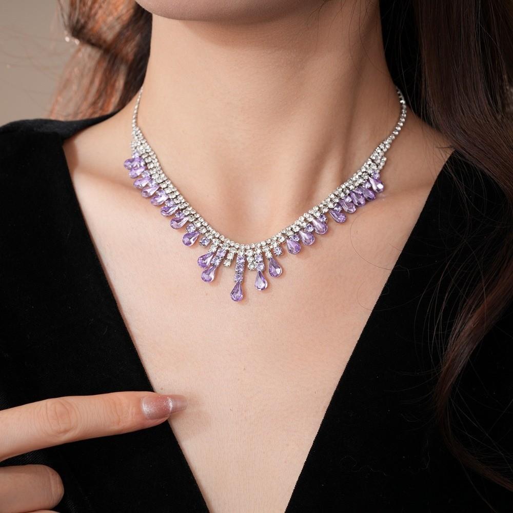 Water Drop Rhinestone Jewelry Set Inlaid Crystal Necklace Set Tassel Necklace Earrings Set Bridal
