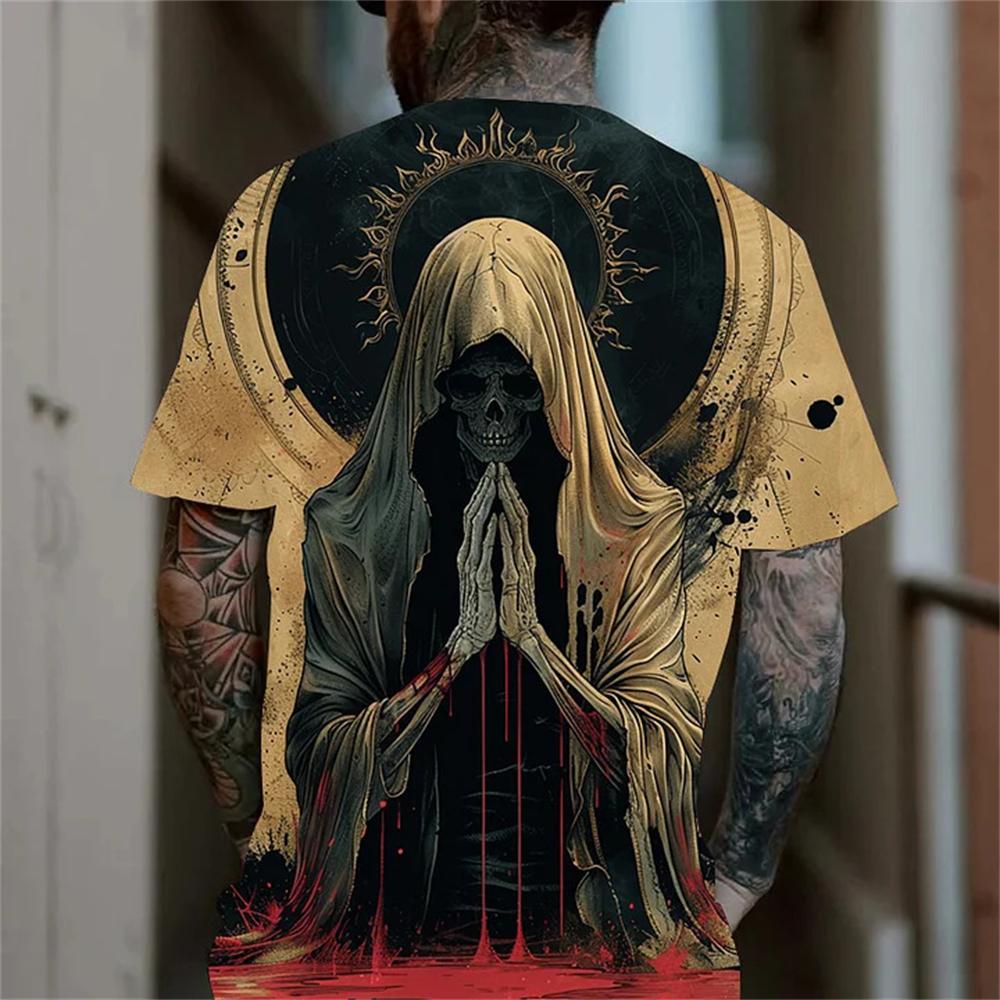 Letní Vtipné Kostra Smrtka 3D Potisk Trička Streetwear Pánské Hororová Móda Harajuku Ležérní Nadměrné Tričko Topy Oblečení