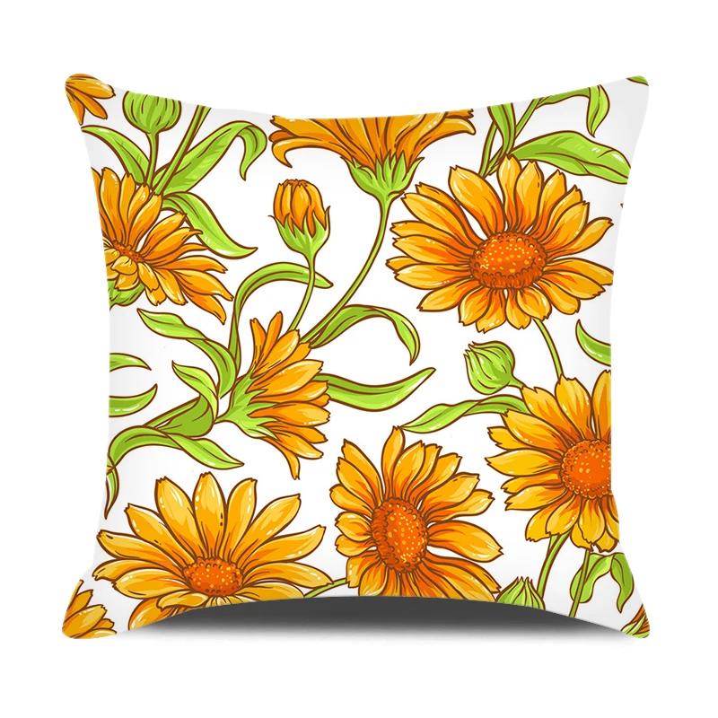 Summer Home Decor Cushion Cover 45x45cm Pillow Case for Sofa Car Green Yellow Plaid Pillowcase Daisy Flower Printed Pillow Cover