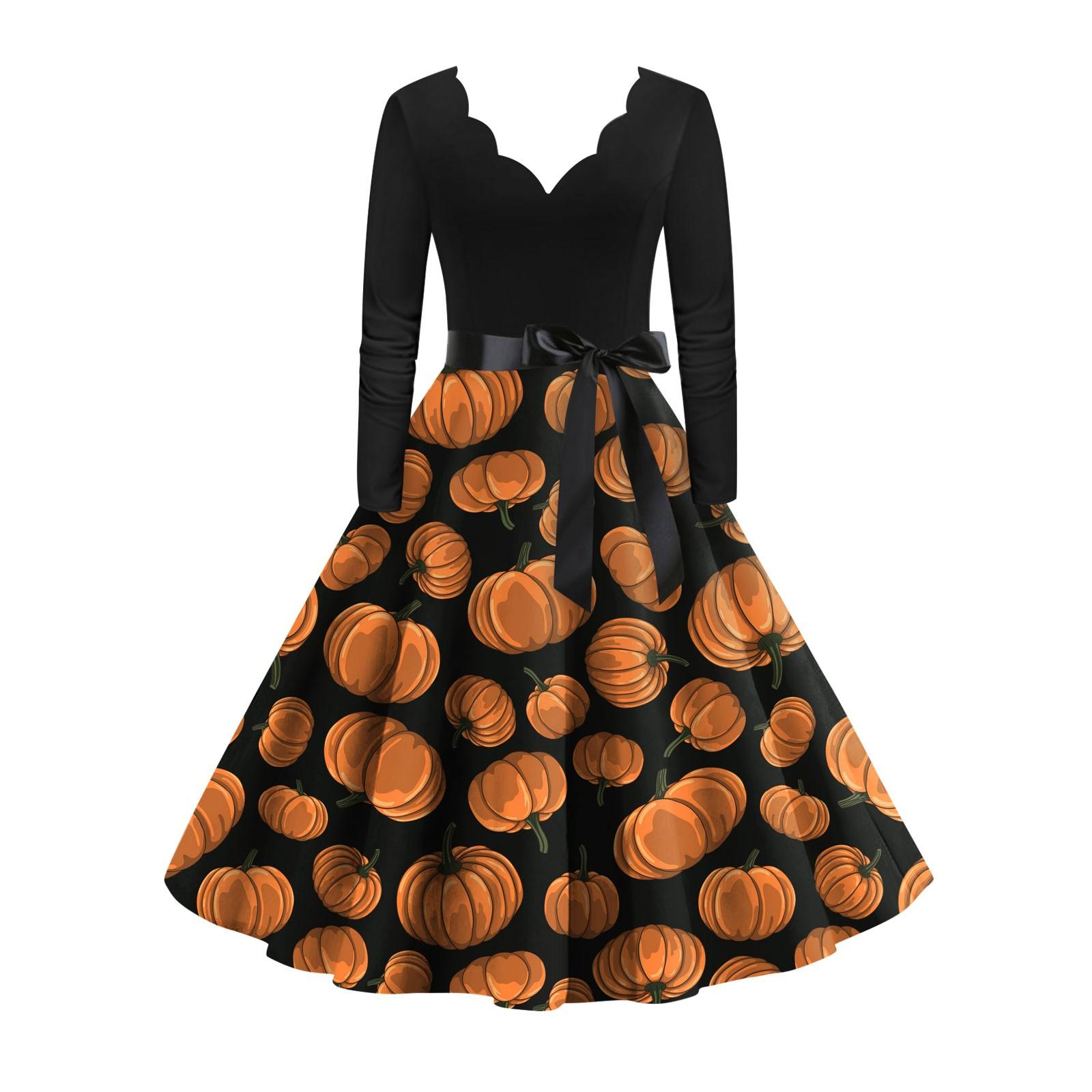 Женское винтажное классическое платье с длинным рукавом и v-образным вырезом с принтом — фото 3