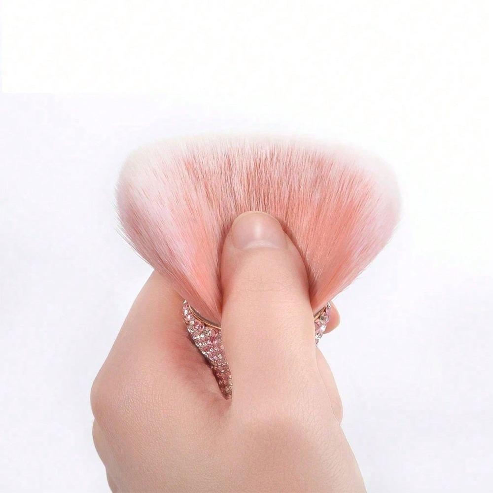 1pc Flat Arched Foundation Brush Whole Body Is Encrusted with Rhinestones Synthetic Hair Professional Powder Brush Makeup Tool
