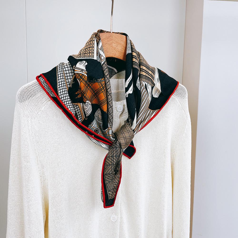 Orange Double-Sided Medium Square Scarf - European & American Style, 70cm Silk Wool Blend, Perfect for Outerwear & Live Stream Fashion.