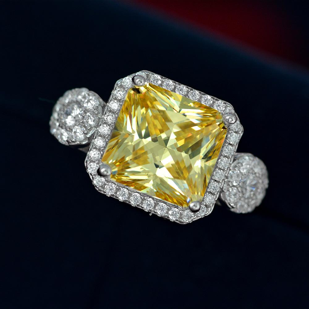 Tancise Jewelry Yellow 10 * 10 Zircon Surround Ring Fashion Personality 925 Silver Women's Ring