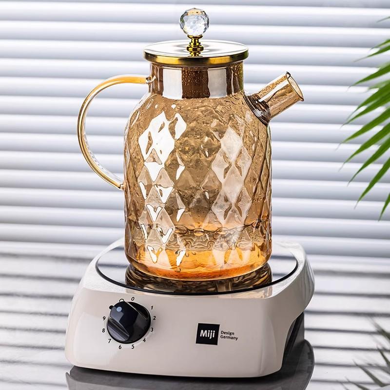 High Borosilicate Glass Water Pitcher 1000ml 1800ml Modern Hammered Texture Cold Brew Tea Juice Beverage Carafe With Stainless