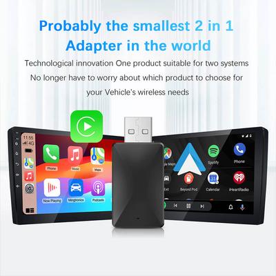 Adaptador 2 en 1 de Cableado a Inalámbrico CarPlay Android Auto para Radio de Coche OEM con Enchufe USB Plug and Play